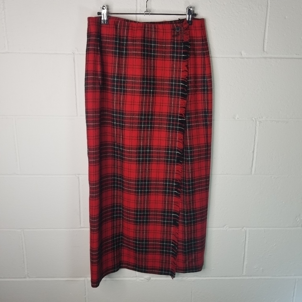 Vtg Rafaella red plaid wool blanket holiday cozy skirt - Picture 4 of 10
